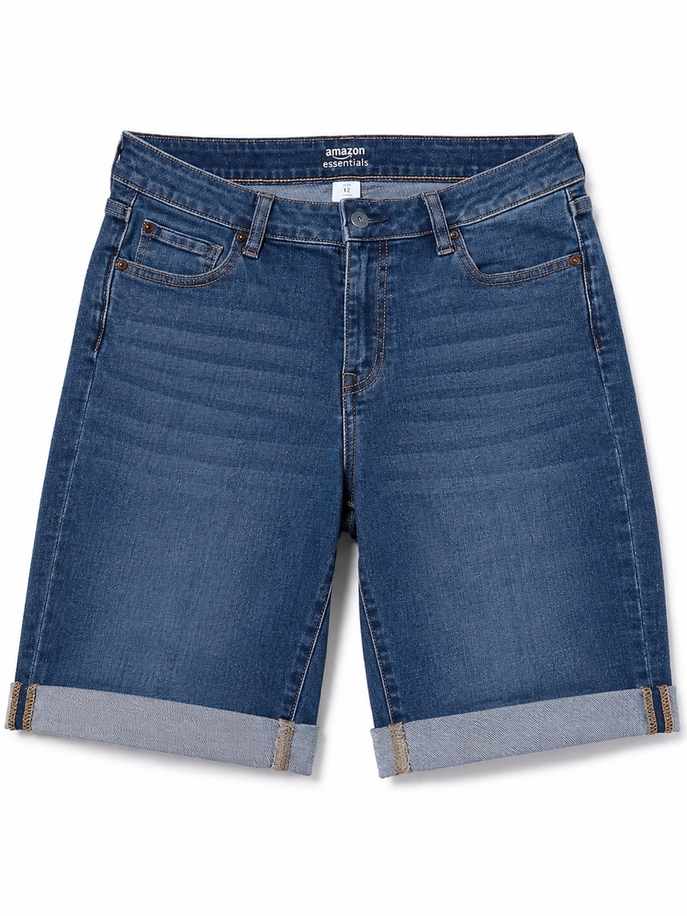 Amazon Essentials Dark Blue Denim Bermuda Shorts with Rolled Hem